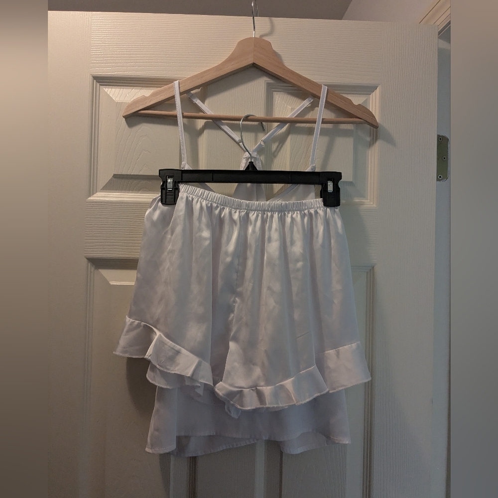 Elegant White Satin Sleepwear Set